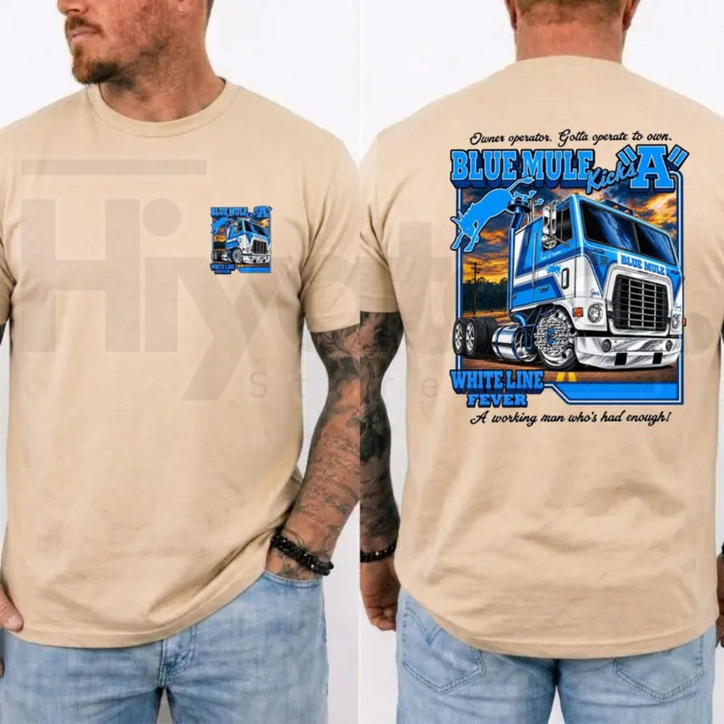 Blue Mule White Line Fever T-Shirt – Trucker Country Band Graphic Tee