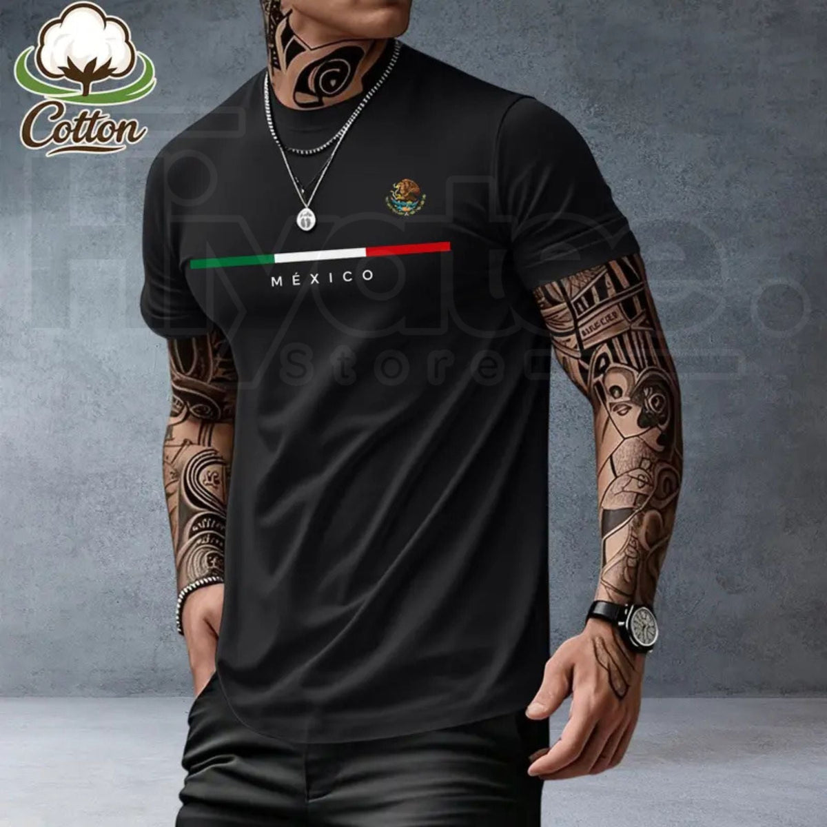 Men's Heavyweight Loose-Fit Mexican Heritage T-Shirt – Summer Casual Streetwear Tee