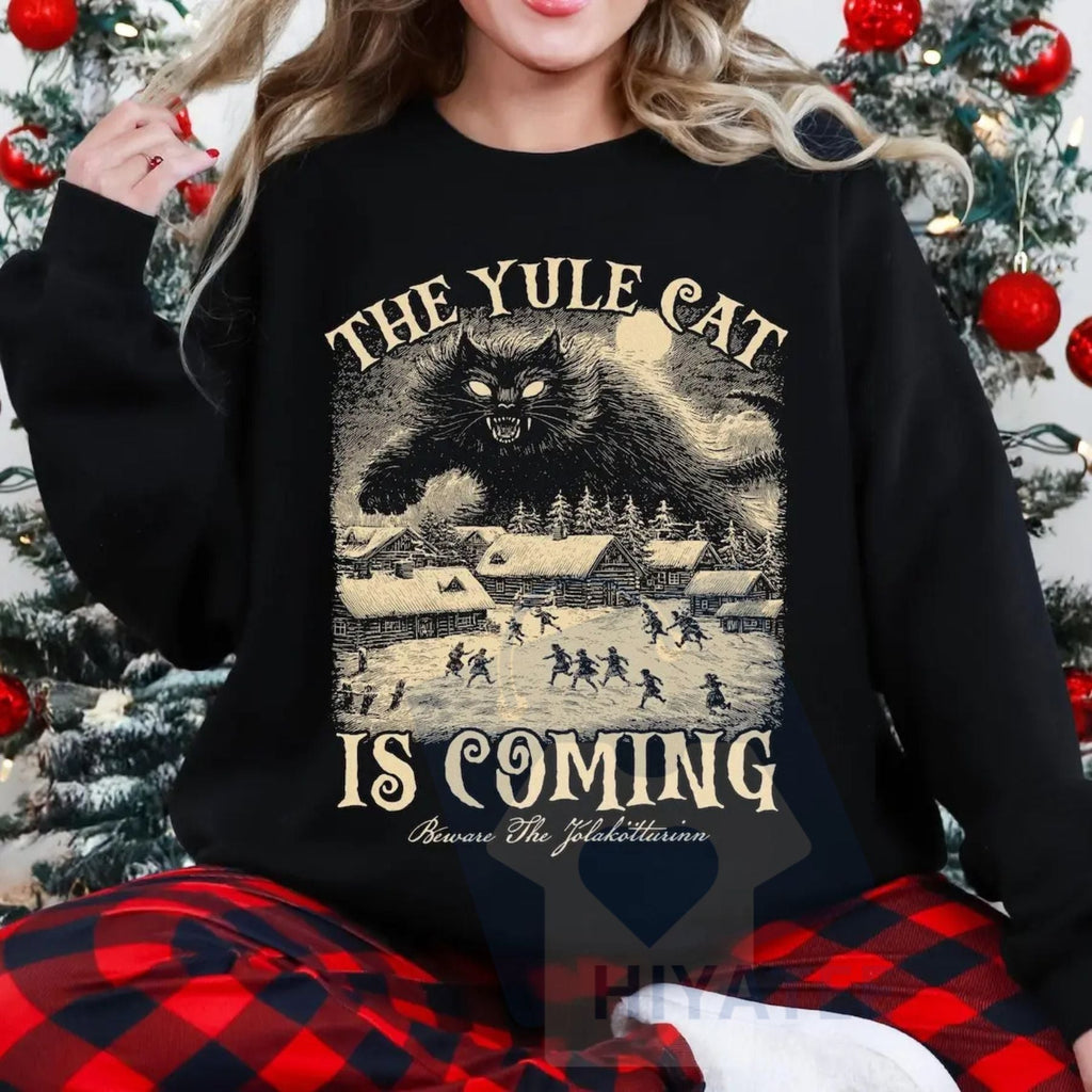 The Yule Cat Is Coming Sweatshirt: Gothic Christmas, Iceland Folklore, Pagan Gift, Folklore Shirt, Winter Solstice Apparel