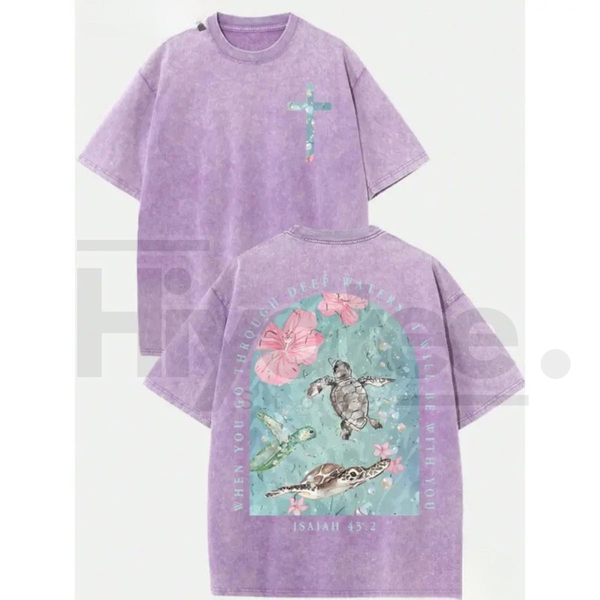 Sea Turtle "I Will Be With You" Vintage Washed T-Shirt – Oversized Pure Cotton Streetwear