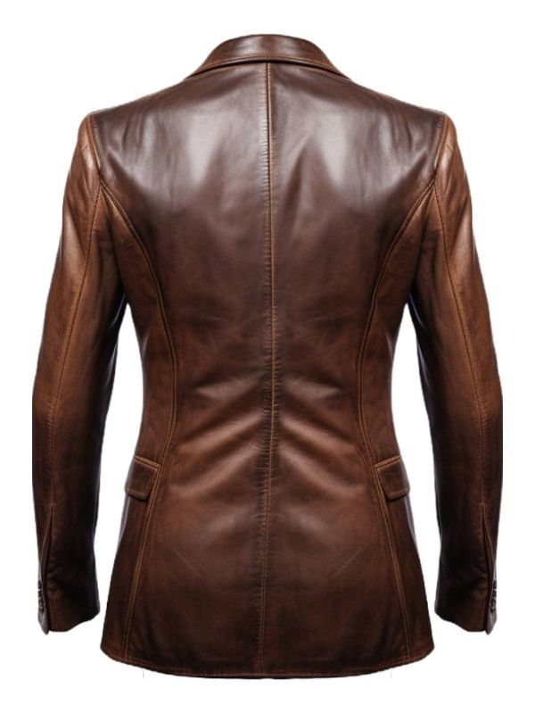 Men's Dark Brown Leather Blazer with Distressed Finish