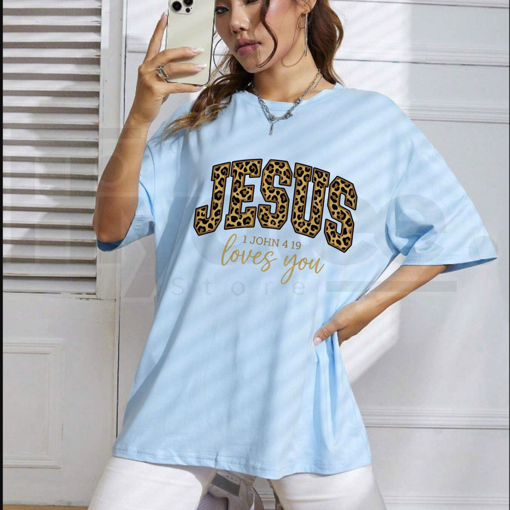 Cheetah Print Jesus Christian T-Shirt – Trendy Bible Verse Faith Crewneck