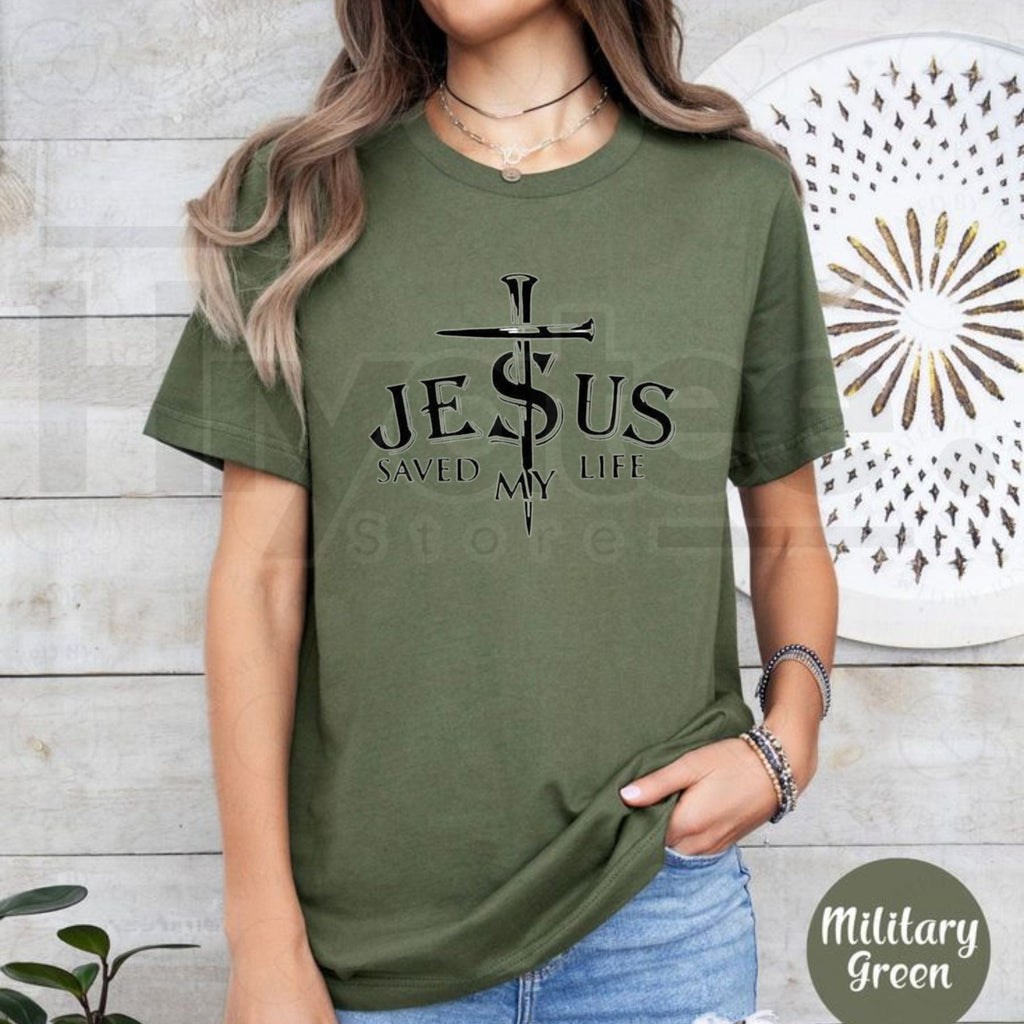 Jesus Saved My Life Christian Cross Long Sleeve T-Shirt – Faith Lover Slim Fit Top