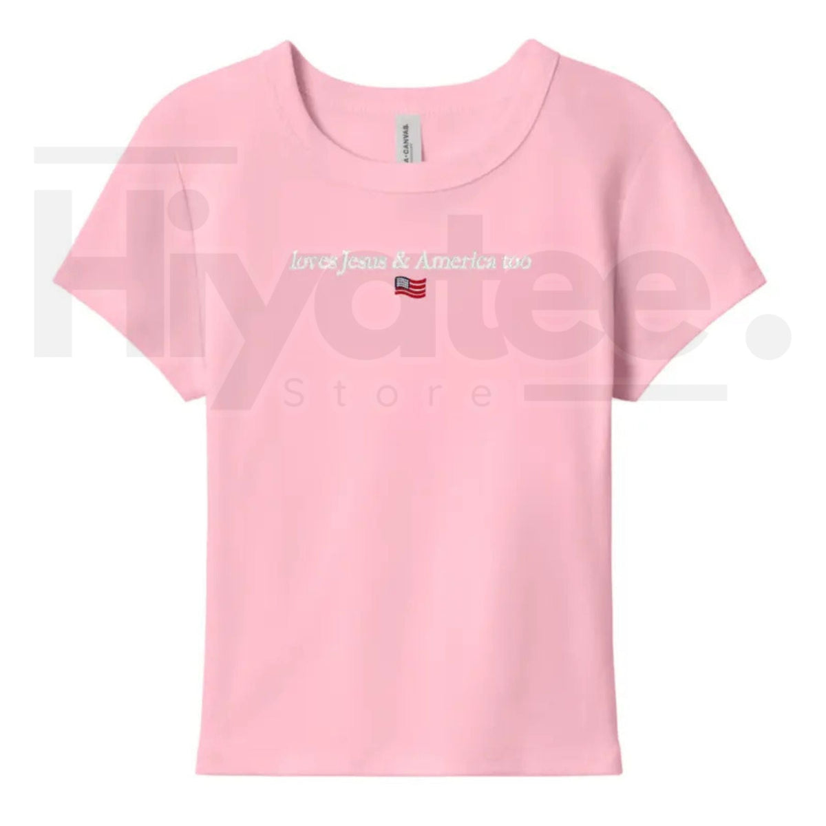 Faith & Freedom Baby Tee – Women's Patriotic Christian Graphic Shirt, Embroidered Jesus & America Fitted Crewneck