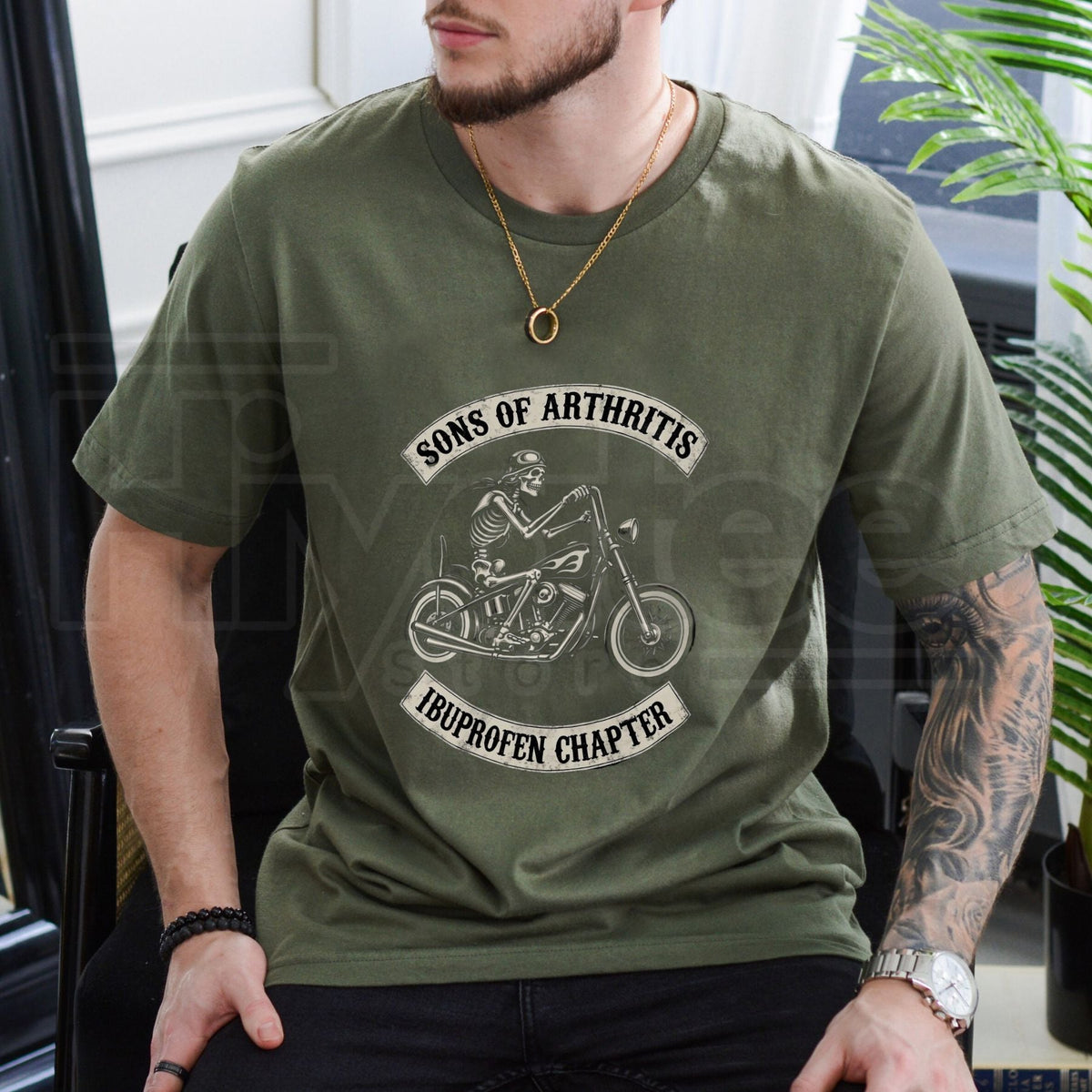 Sons Of Arthritis Ibuprofen Chapter T-Shirt – Funny Biker Skeleton Graphic Tee