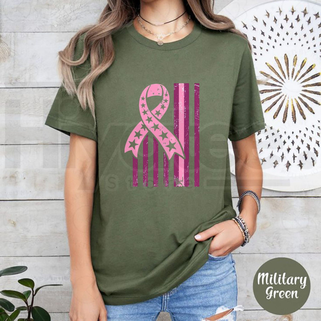 Breast Cancer Flag T-Shirt – Patriotic Pink Ribbon American Flag Tee