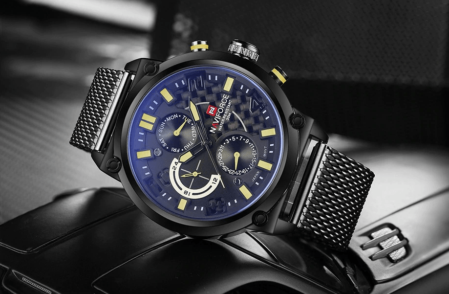 Men's Multifunction Analog Quartz Watches Waterproof Wrist Watch With Stainless Steel Mesh Band Excellent Design Perfect Gift