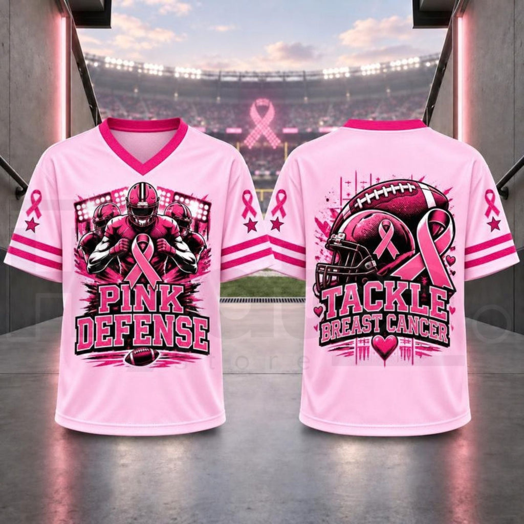 Breast Cancer Awareness Football Jersey – Pink Ribbon V-Neck Game Day Top