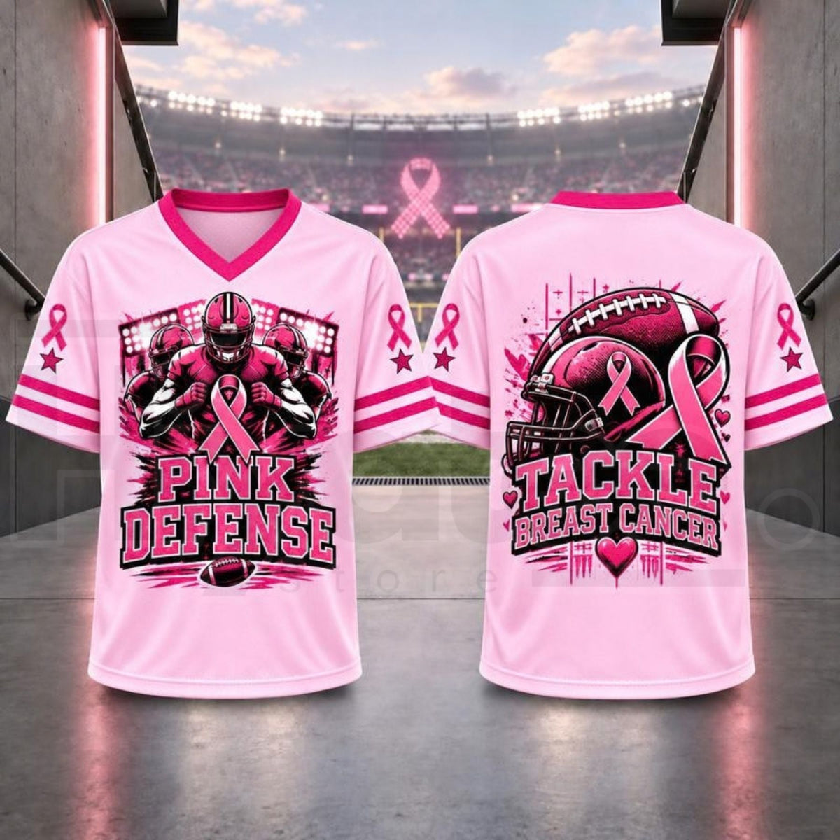 Breast Cancer Awareness Football Jersey – Pink Ribbon V-Neck Game Day Top