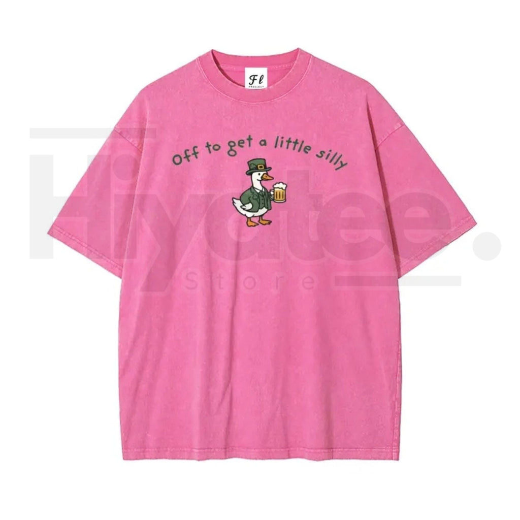 Unisex “Off to Get a Little Silly” Vintage Washed T-Shirt – Shamrock St. Patrick’s Day Graphic Tee