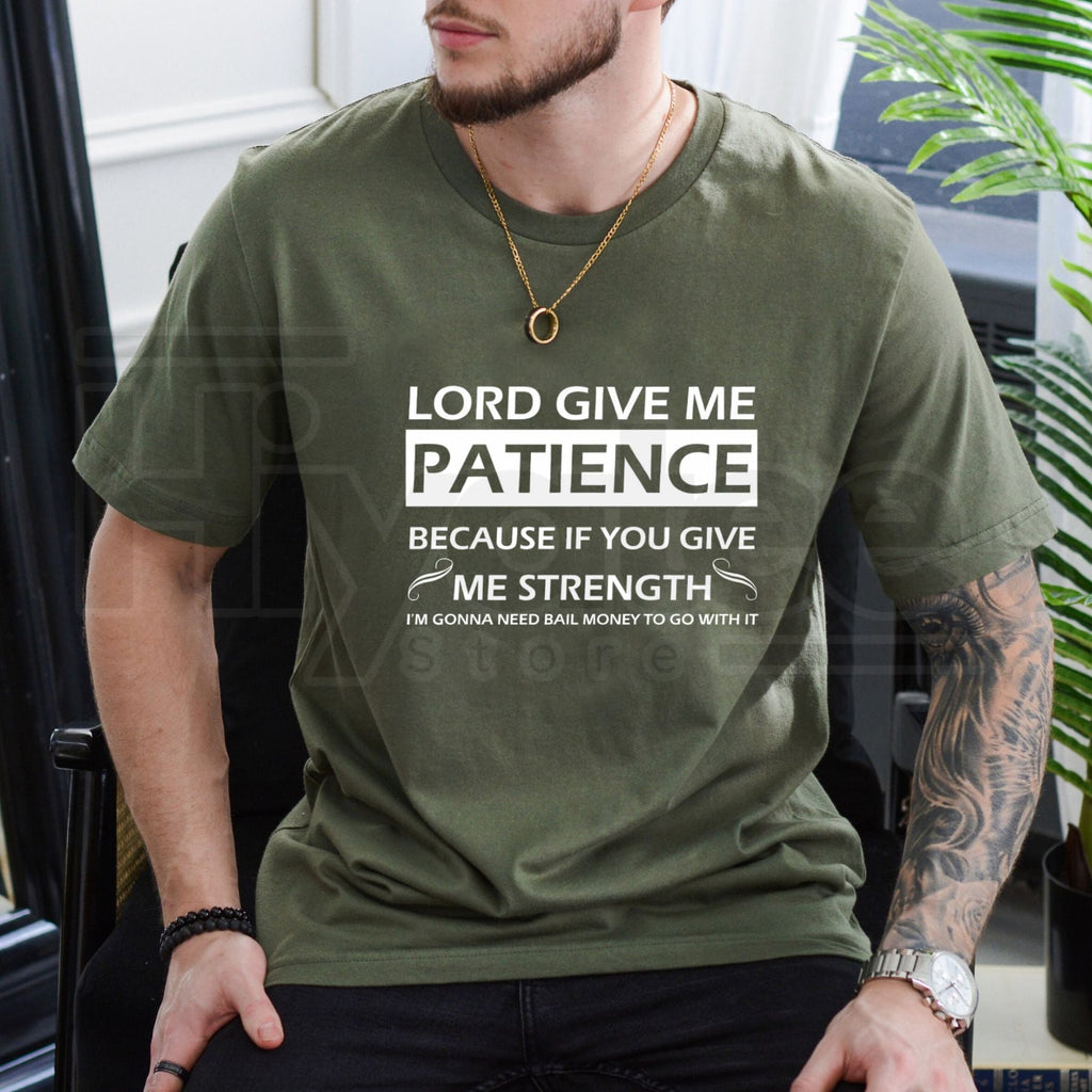 "Lord Give Me Patience" – Humorous Men's Plus Size Cotton Top