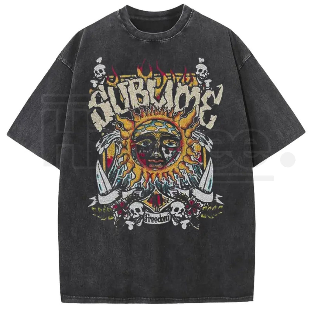 Sunland Sun Pattern Acid Washed T-Shirt – Oversized Unisex Graphic Tee