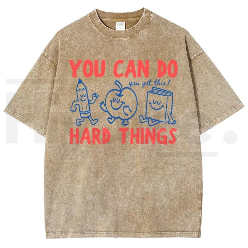 'You Can Do Hard Things' Cute Retro Doodles Motivational Teacher Tee – Uplifting Back To School Cotton Shirt