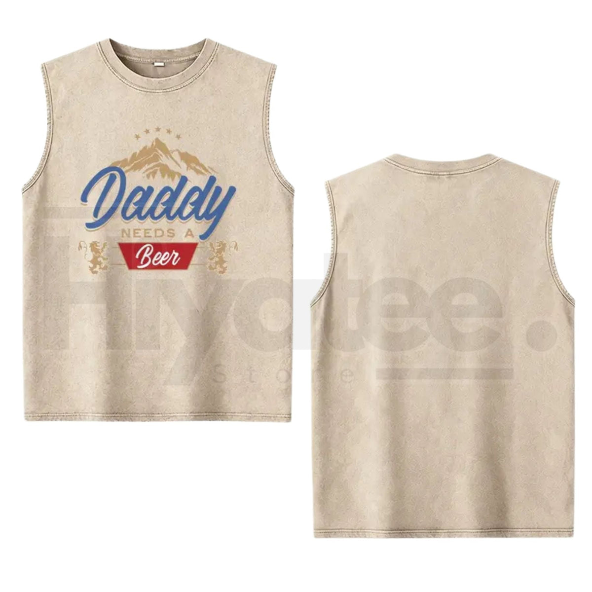 Men's Daddy Needs A Beer Tank Top – Funny Mountain Lion Graphic Washed Vintage Cotton Sleeveless Shirt, Loose Fit Gift for Dad