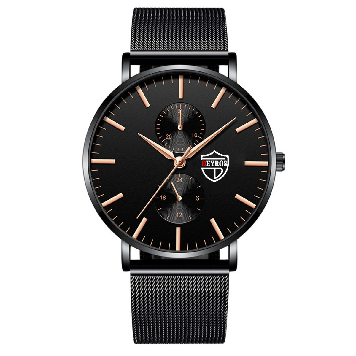 Black 3Bar Watch Men Women'S Watches Ladies Watch With Crystals  Fashion Stainless Steel Band Comfortable Wristwatch