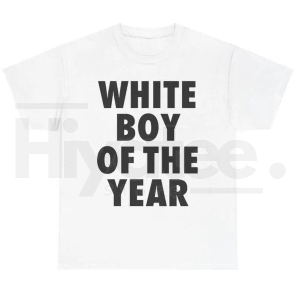 Men's White Boy Of The Year Oversized Round Neck Funny Meme Graphic T-Shirt