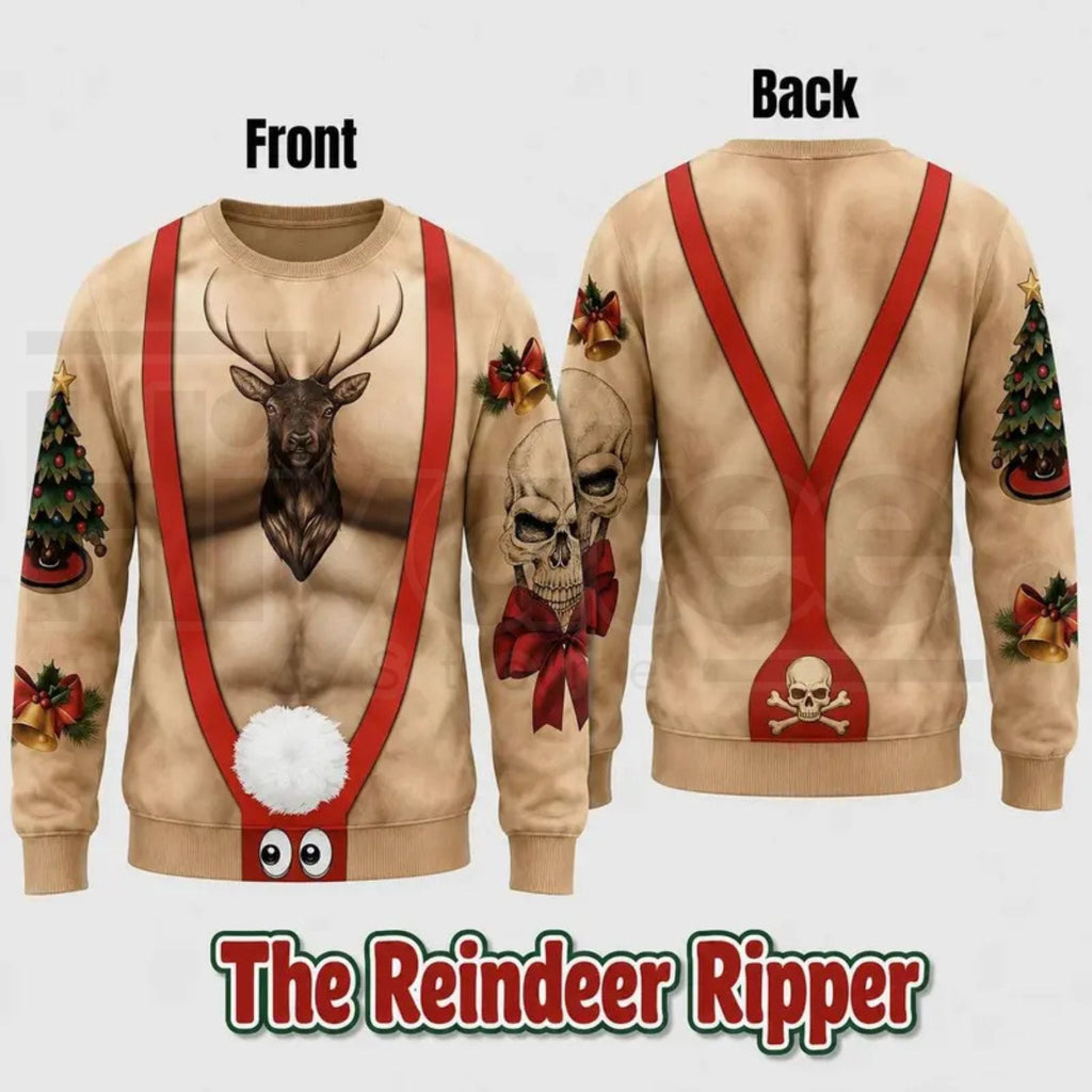 Cheeky Santa Ugly Christmas Sweatshirt – Funny Costume Illusion Crewneck Pullover, Novelty White Elephant Gag Gift