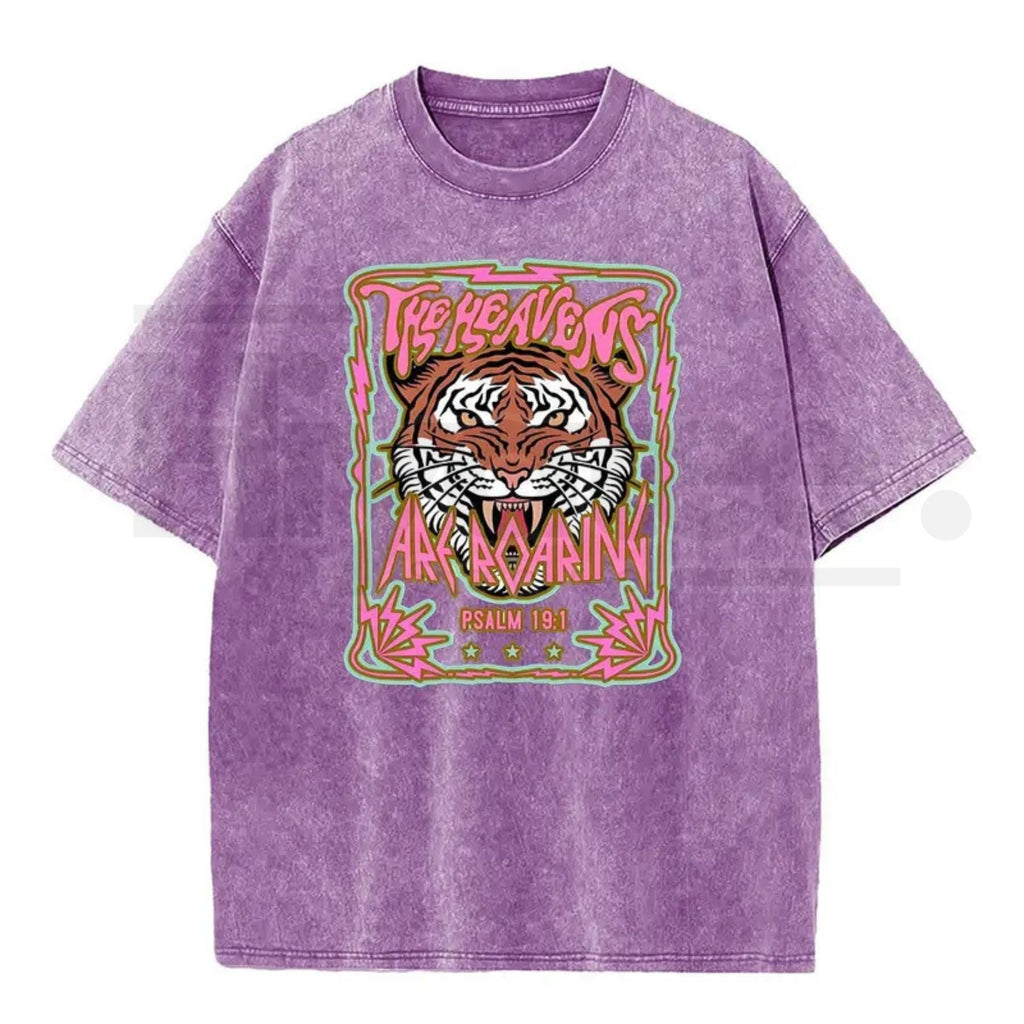 Wayii Fashion "The Heavens" Roaring Tiger Acid Wash Vintage T-Shirt