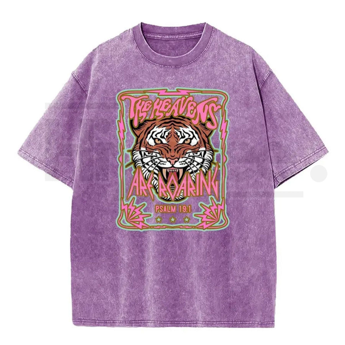 Wayii Fashion "The Heavens" Roaring Tiger Acid Wash Vintage T-Shirt