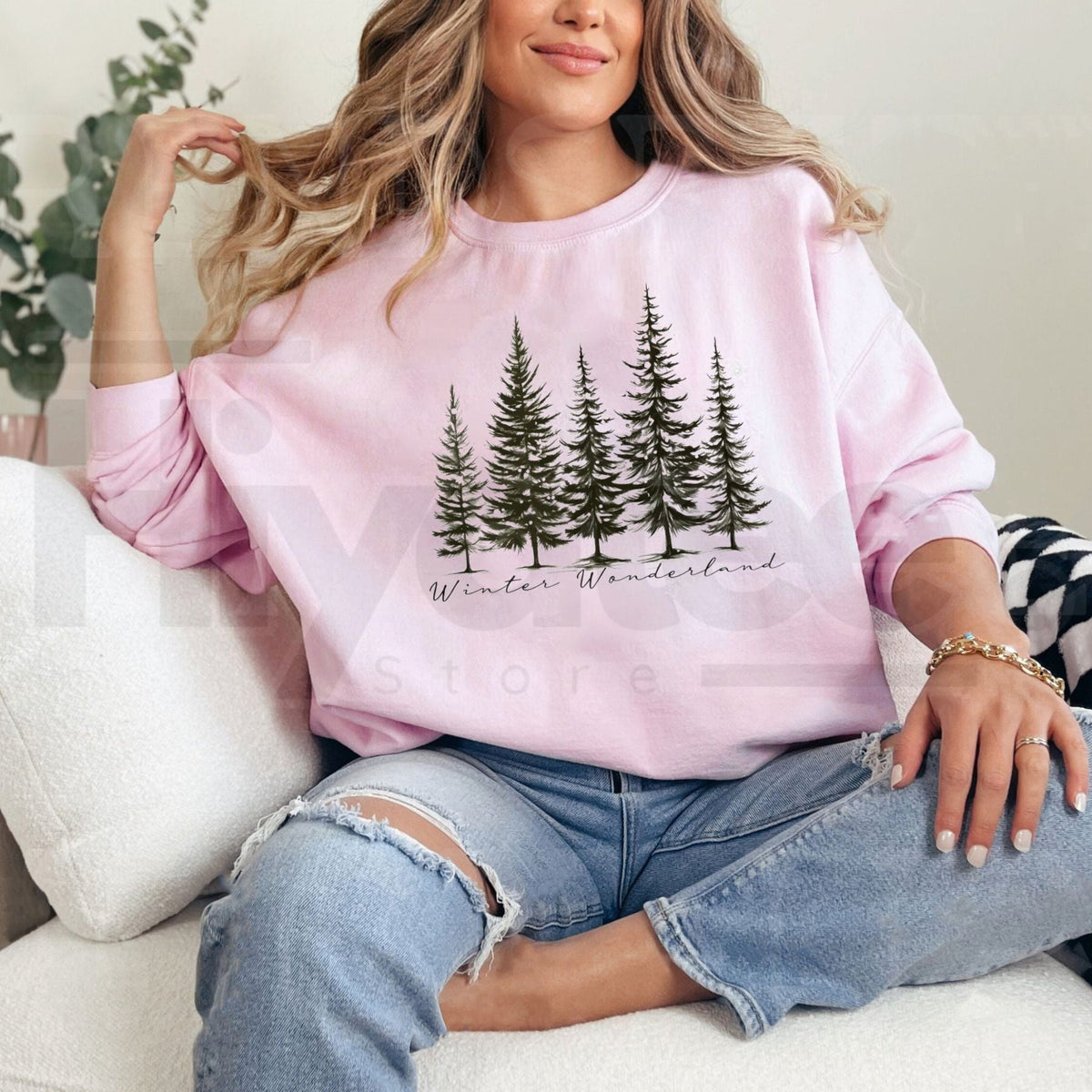 Winter Wonderland Pine Tree Sweatshirt, Vintage Evergreen Forest Graphic Pullover