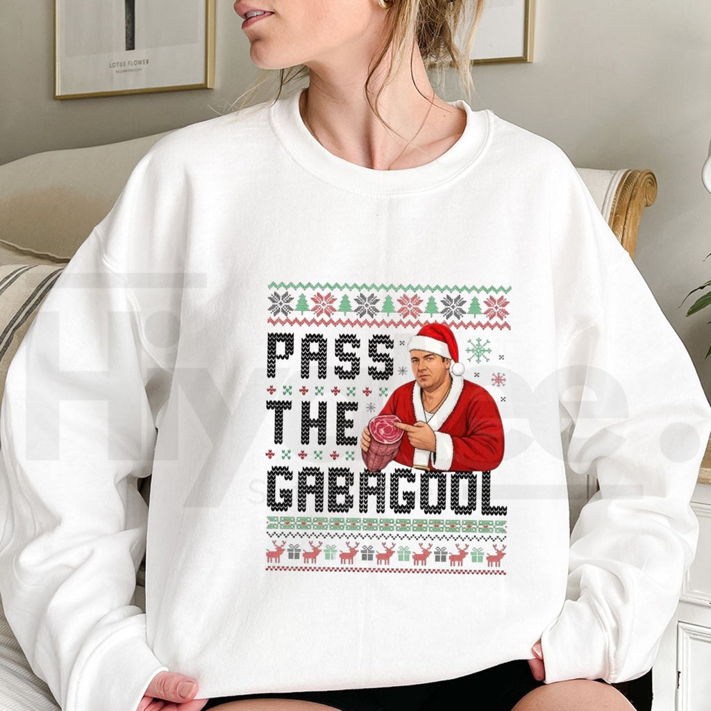 Pass the Gabagool Christmas Sweatshirt – Funny Sopranos Holiday Ugly Sweater, Retro Italian Xmas Graphic Crewneck
