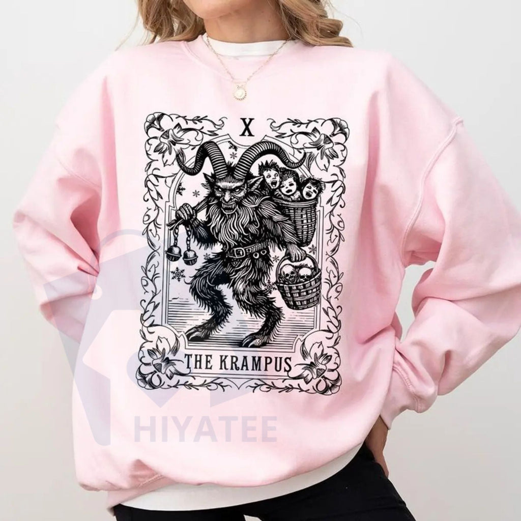 The Krampus Tarot Card Goth Christmas Sweatshirt: Scary Horror Spooky Xmas Krampus Shirt, Dark Xmas Humor Pullover Tee