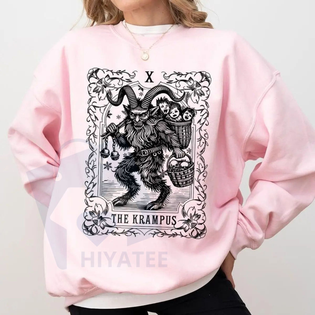 The Krampus Tarot Card Goth Christmas Sweatshirt: Scary Horror Spooky Xmas Krampus Shirt, Dark Xmas Humor Pullover Tee