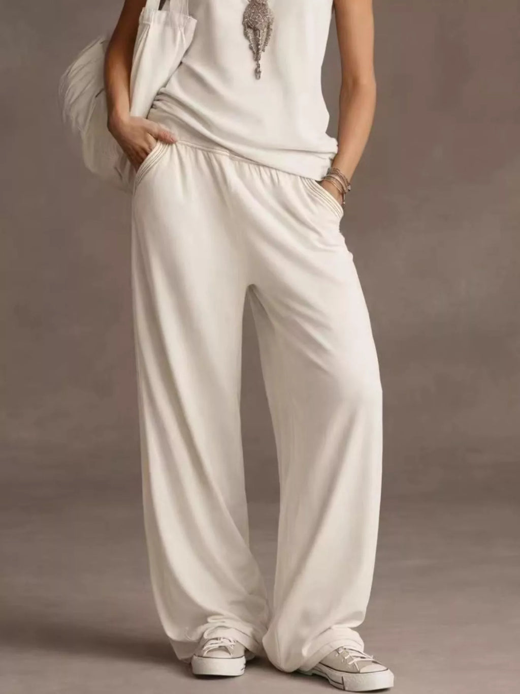 Sleeveless V-Neck Tank and Wide-Leg Pants Set