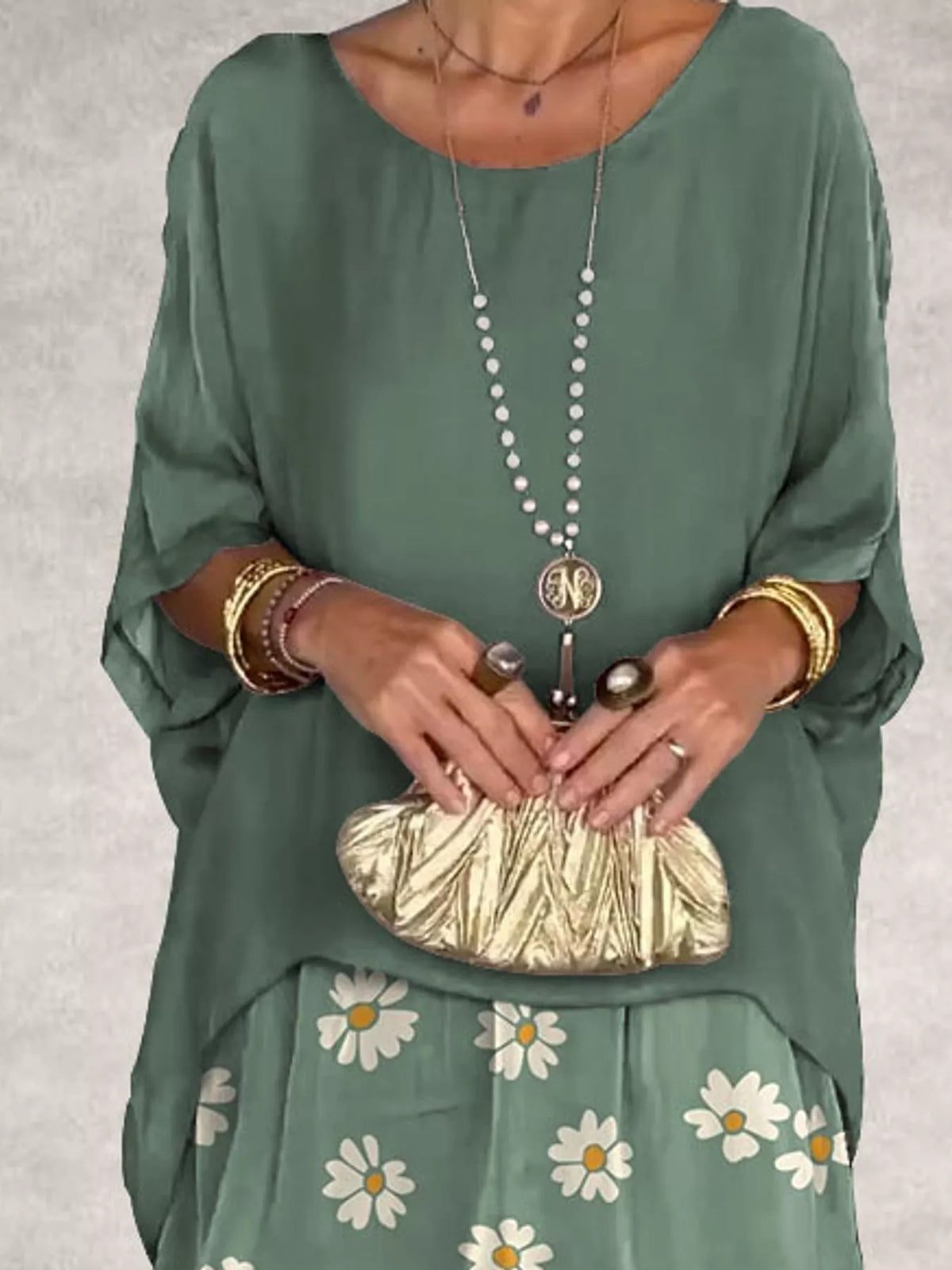 Full Size Layered Batwing Sleeve Maxi Dress Plus Size