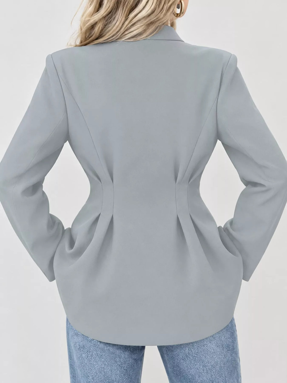 V-Neck Pleated Waist Slim-Fit Blazer