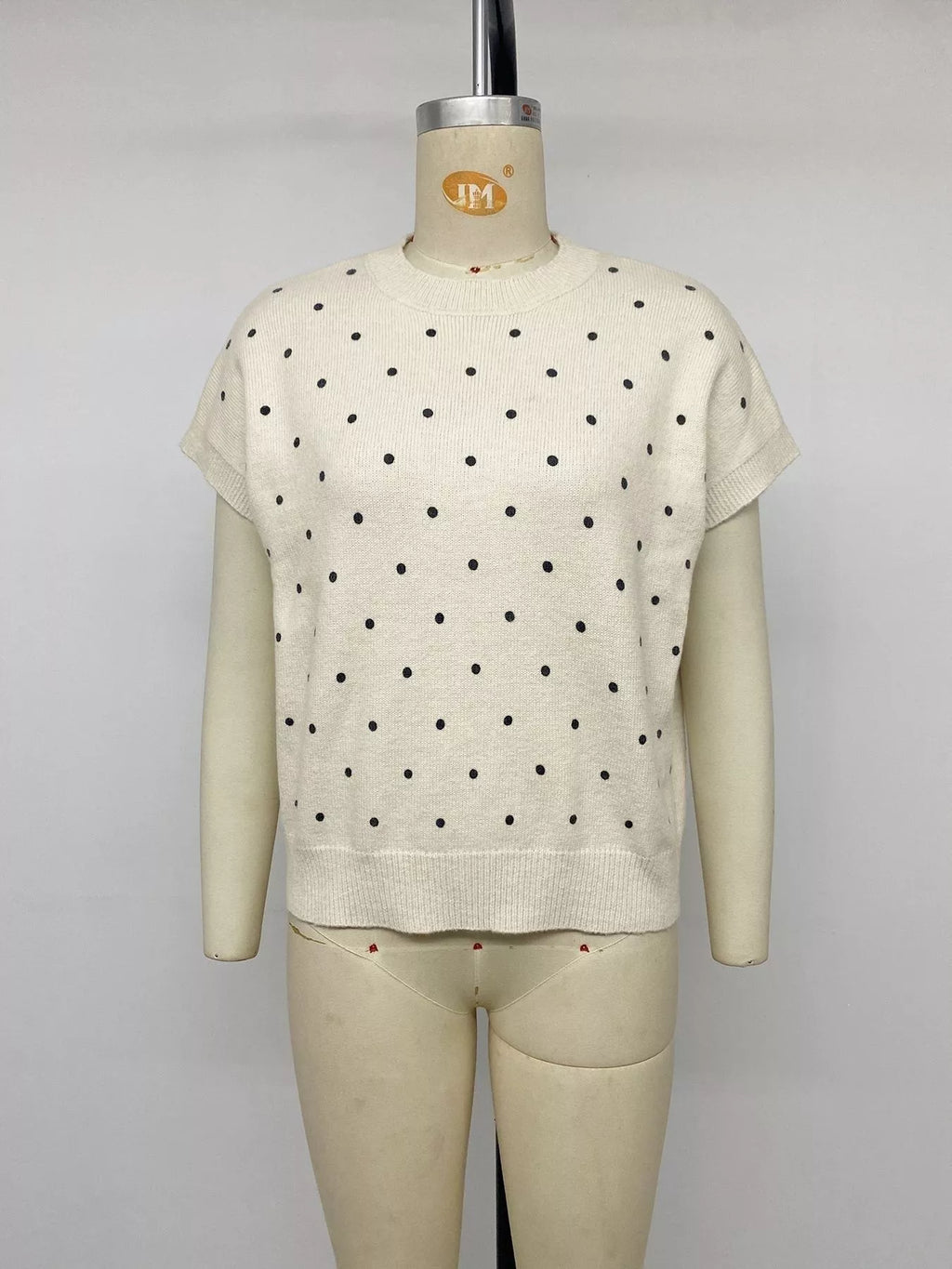 Polka Dot Short Sleeve Knit Sweater