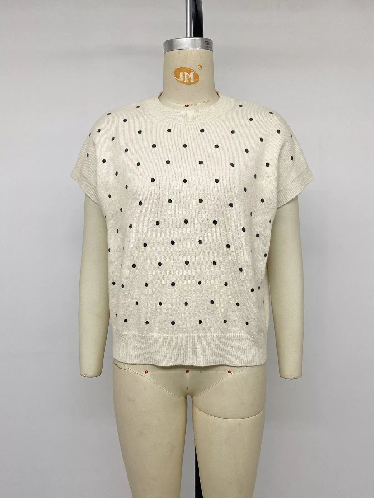 Polka Dot Short Sleeve Knit Sweater