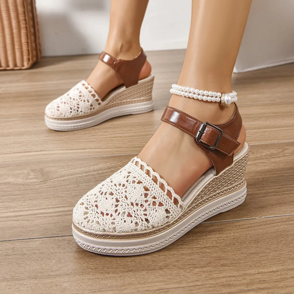 Espadrille Wedge Sandals with Ankle Strap