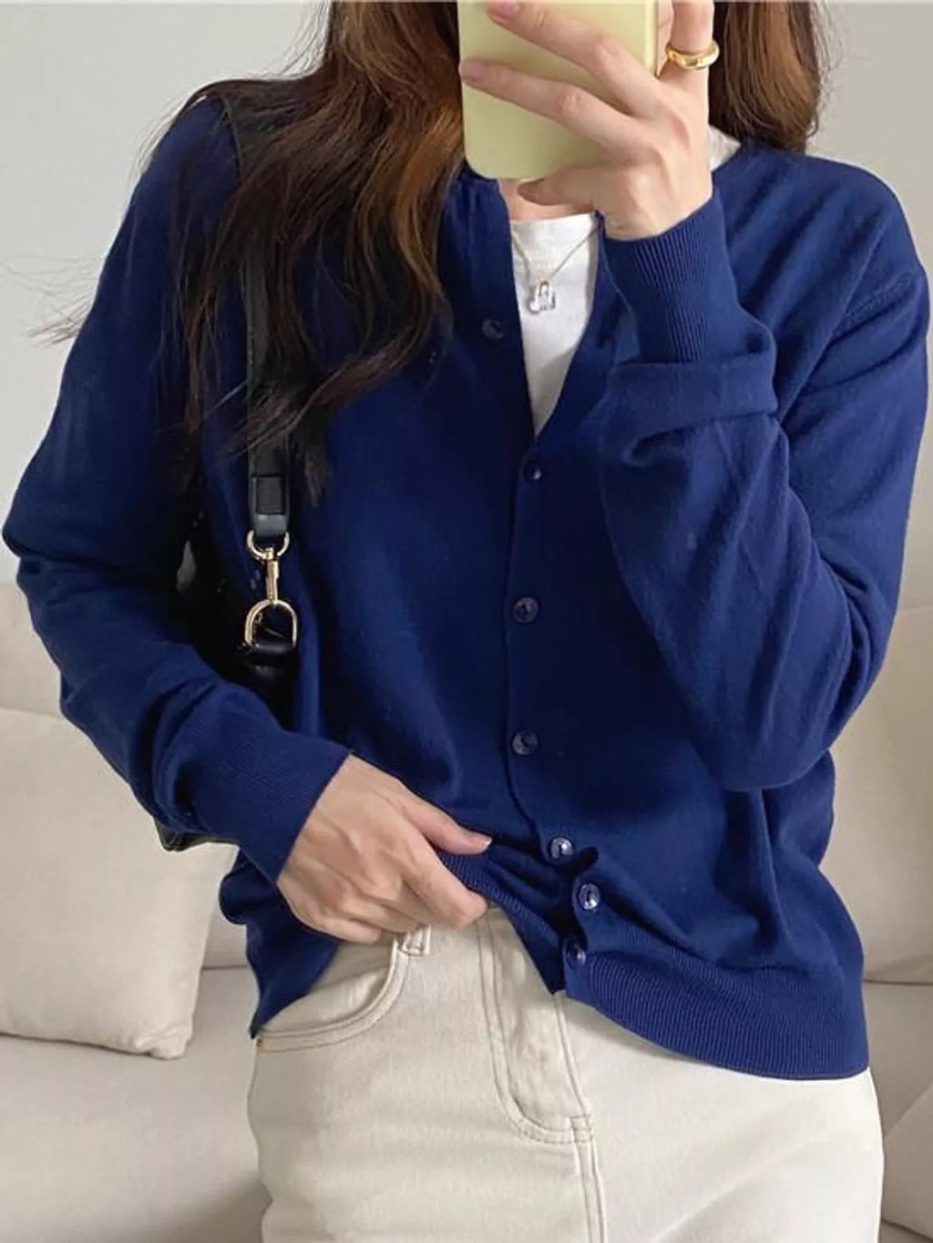 Crew Neck Button-Down Knit Cardigan