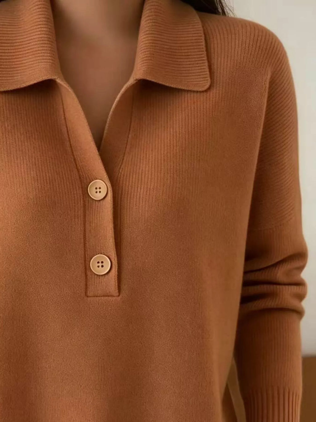 Ribbed Knit Button Detail Sweater