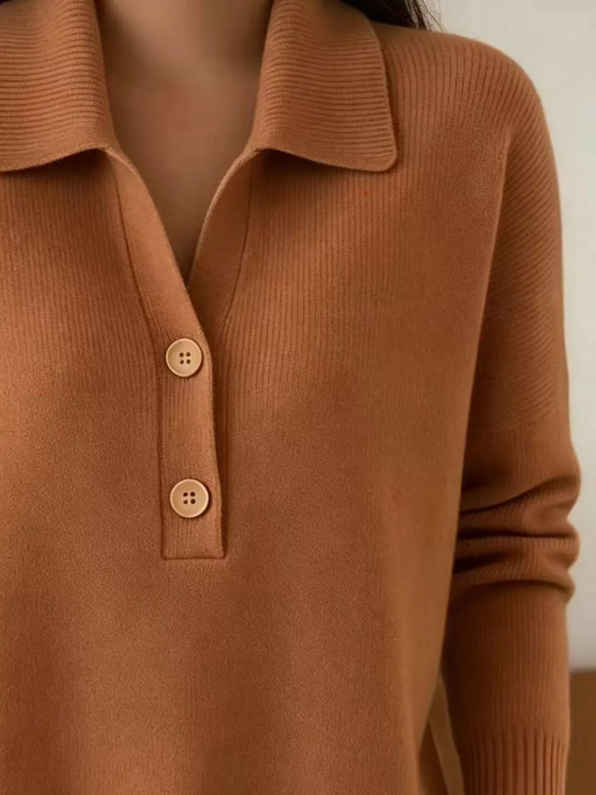 Ribbed Knit Button Detail Sweater