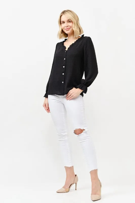 And The Why Polka Dot Ruffle Detailed Blouse Top