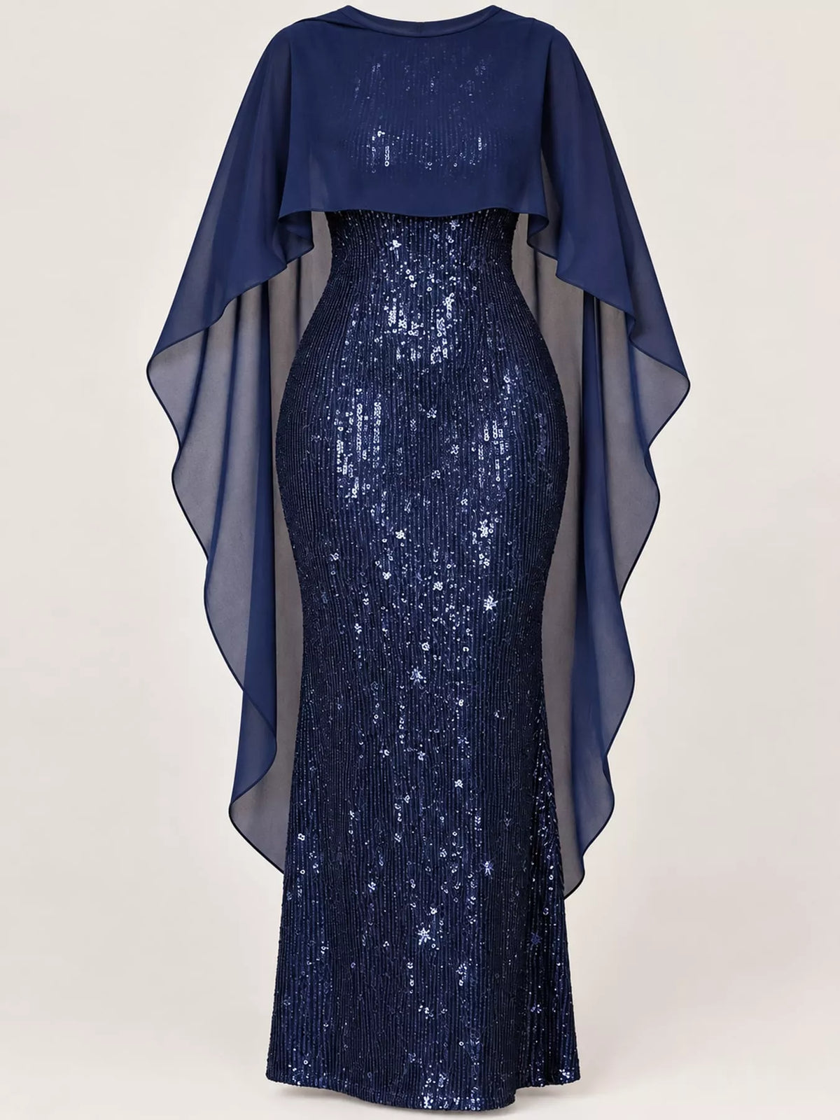 Sequin Cape Overlay Evening Dress