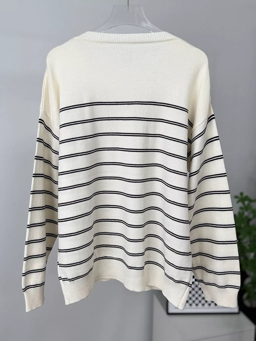 Classic Striped Crewneck Knit Top with Layered Sweater Detail