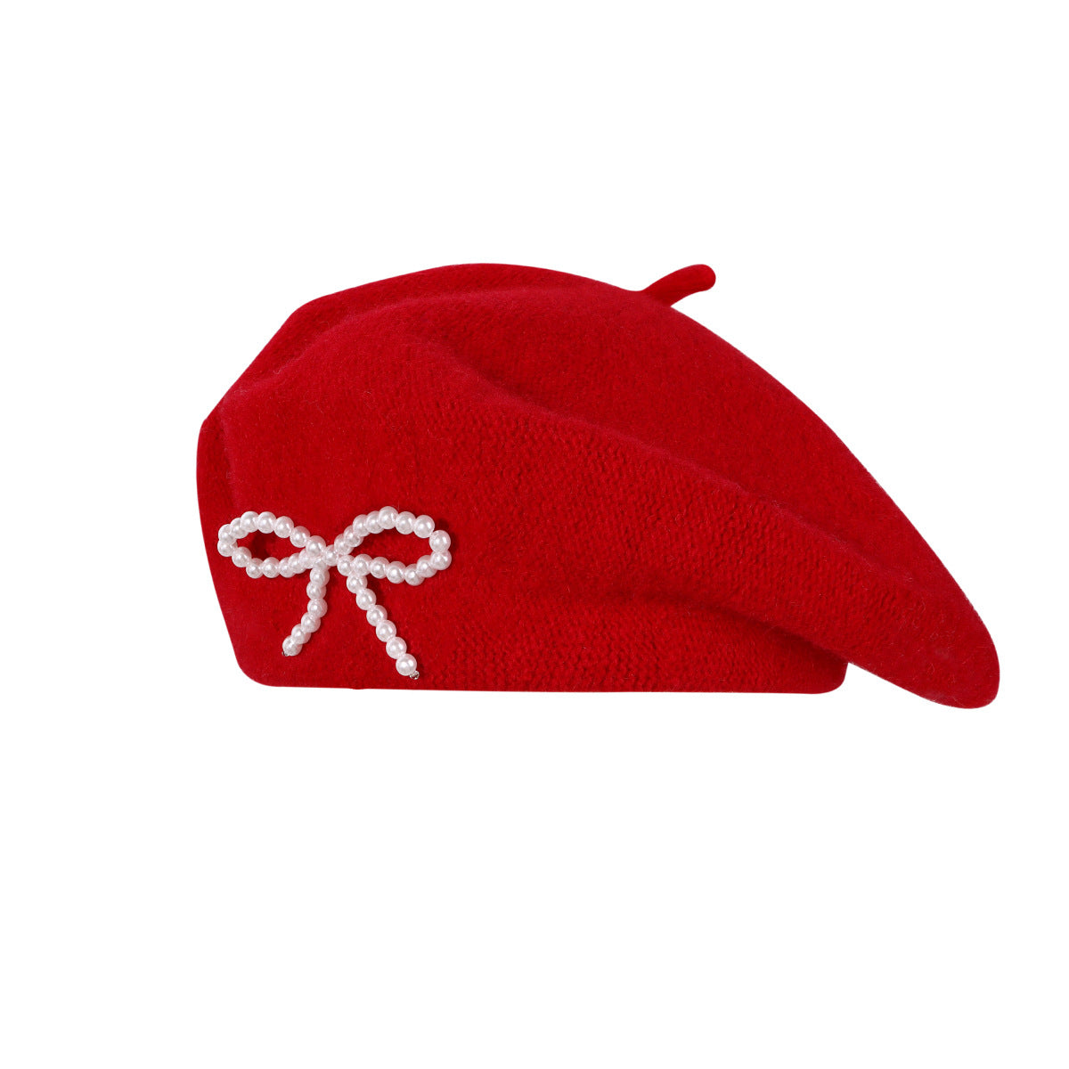 Pearl Bow Wool Breathable Beret