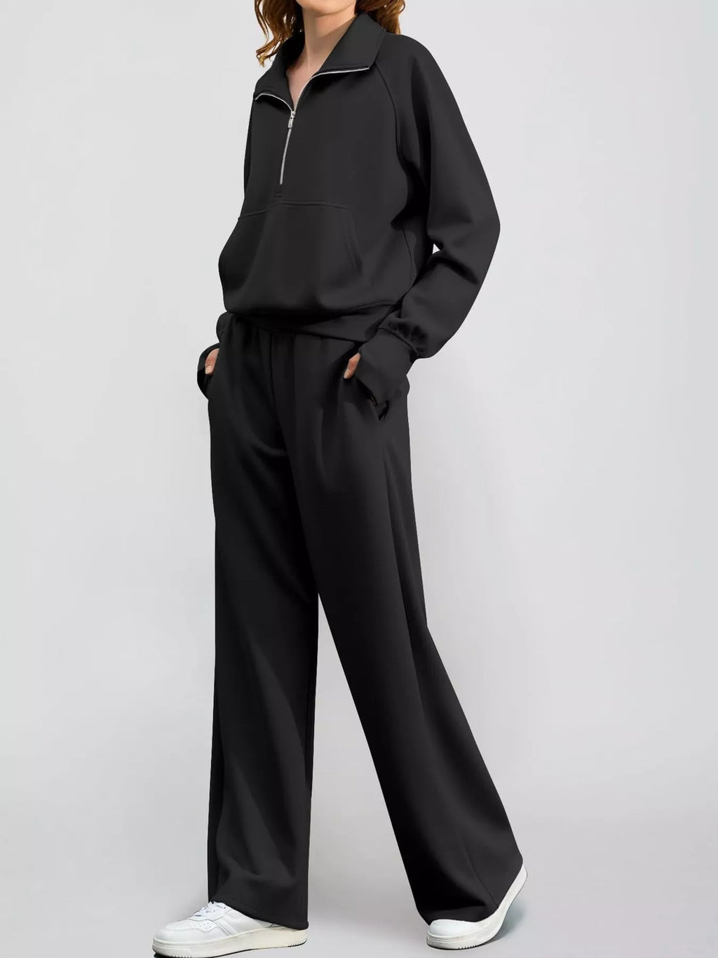 Half-Zip Sweatshirt and Wide-Leg Pants Set