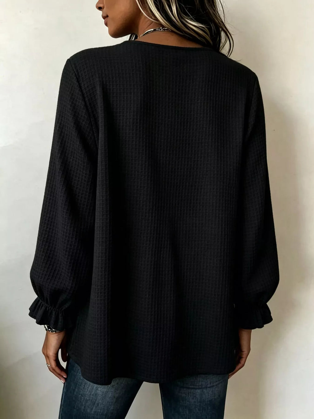 Waffle Knit Long Sleeve Top
