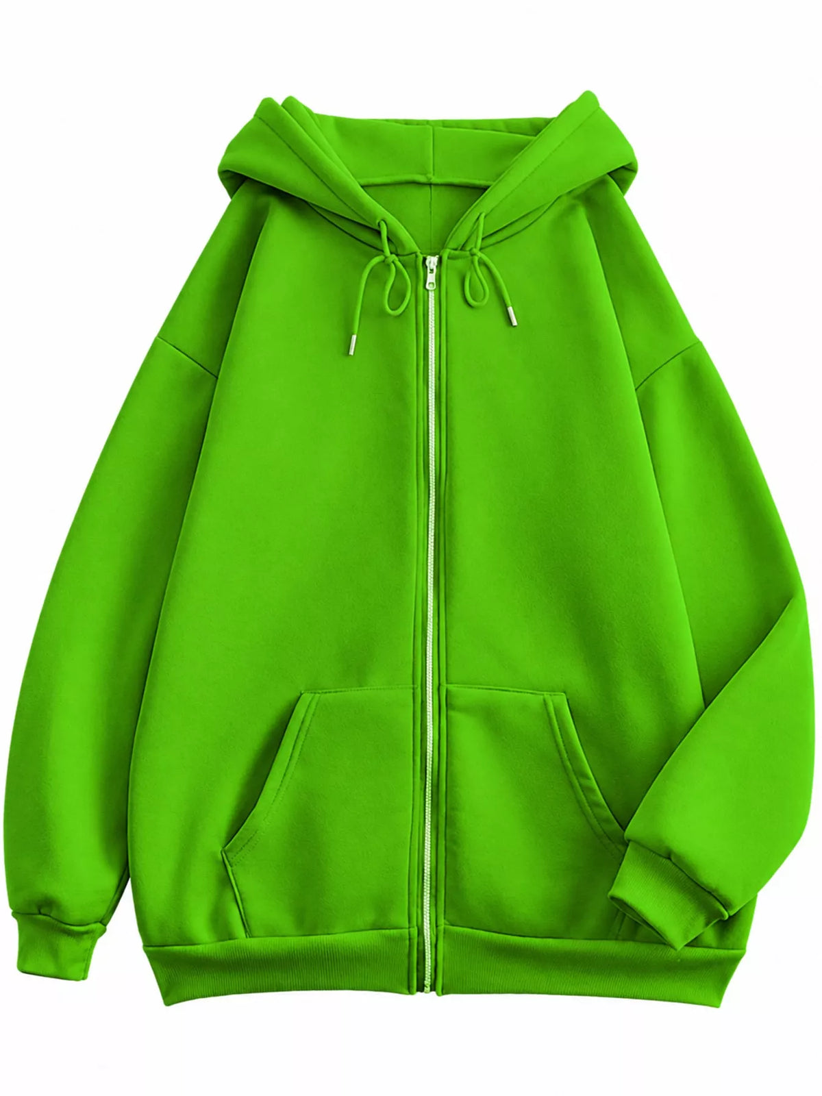 Full Size Oversized Solid Zip-Up Hoodie with Drawstring Plus Size
