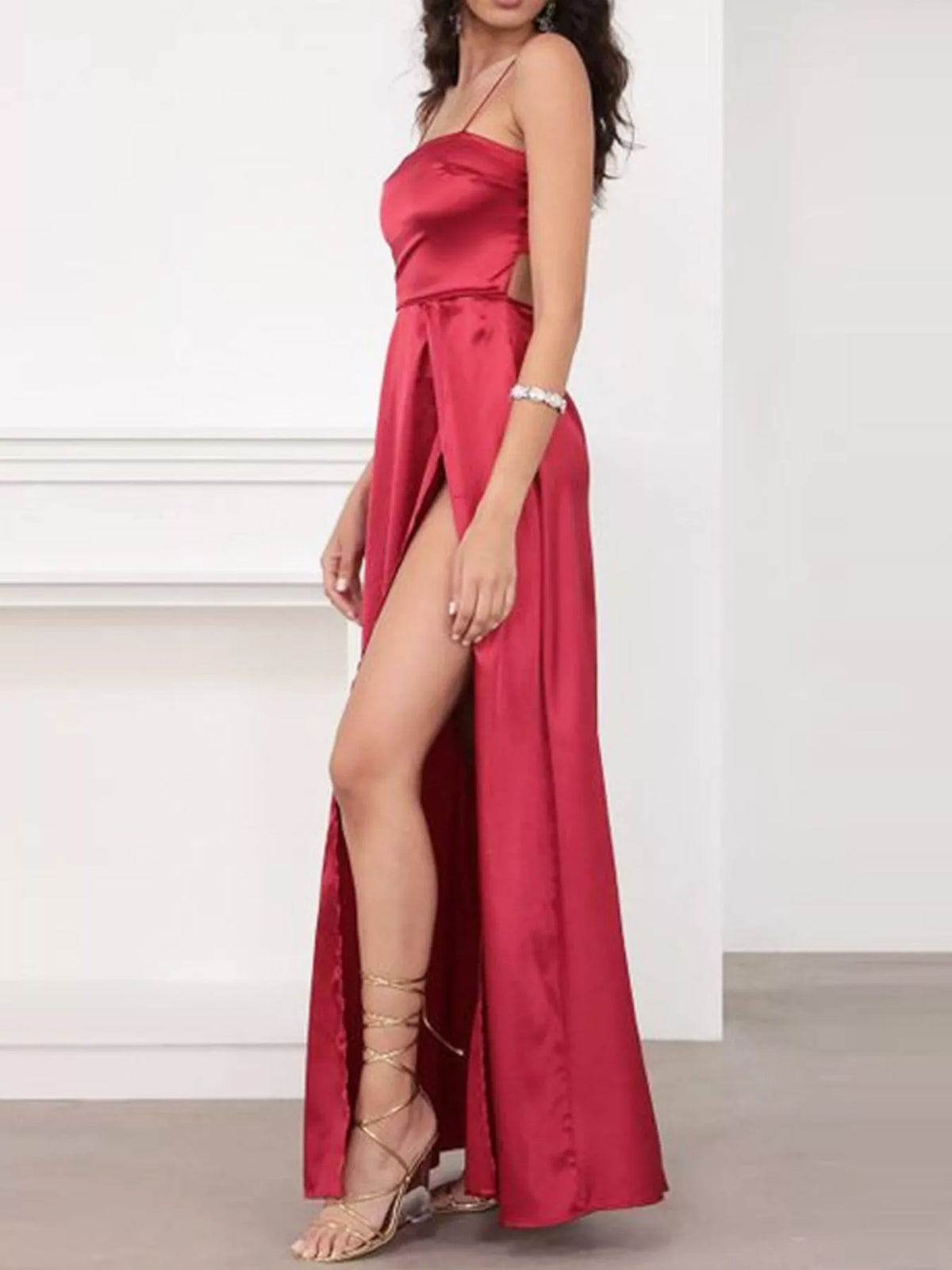 Spaghetti Strap High-Slit Maxi Dress