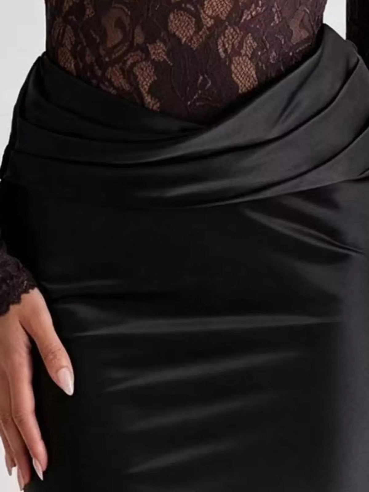 Long-Sleeve Lace and Satin Patchwork Maxi Dress