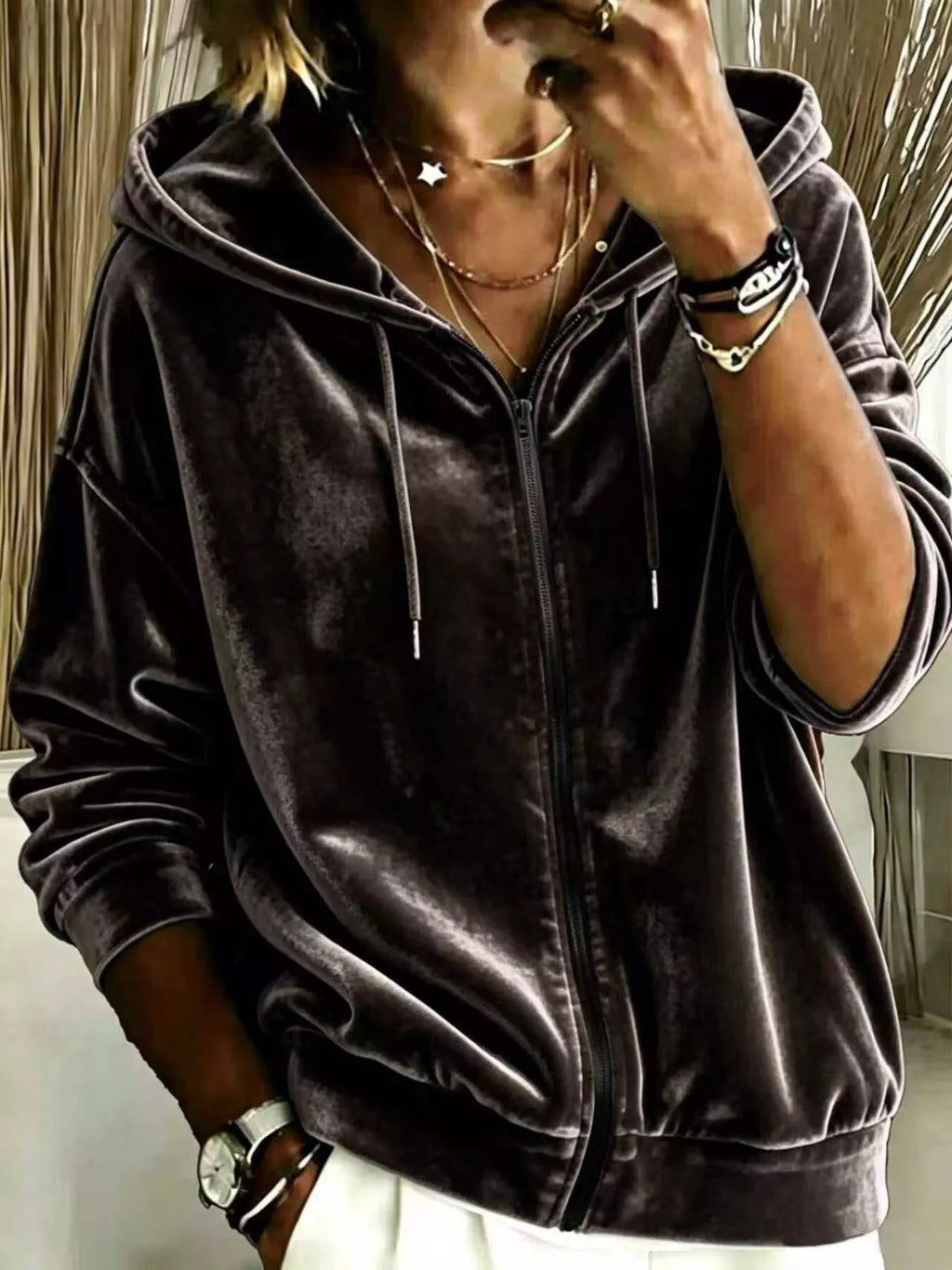 Full Size Velvet Zip-Up Hoodie Plus Size