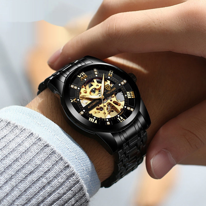 Mechanical Watch With A Hollowed-out Steel Bracelet