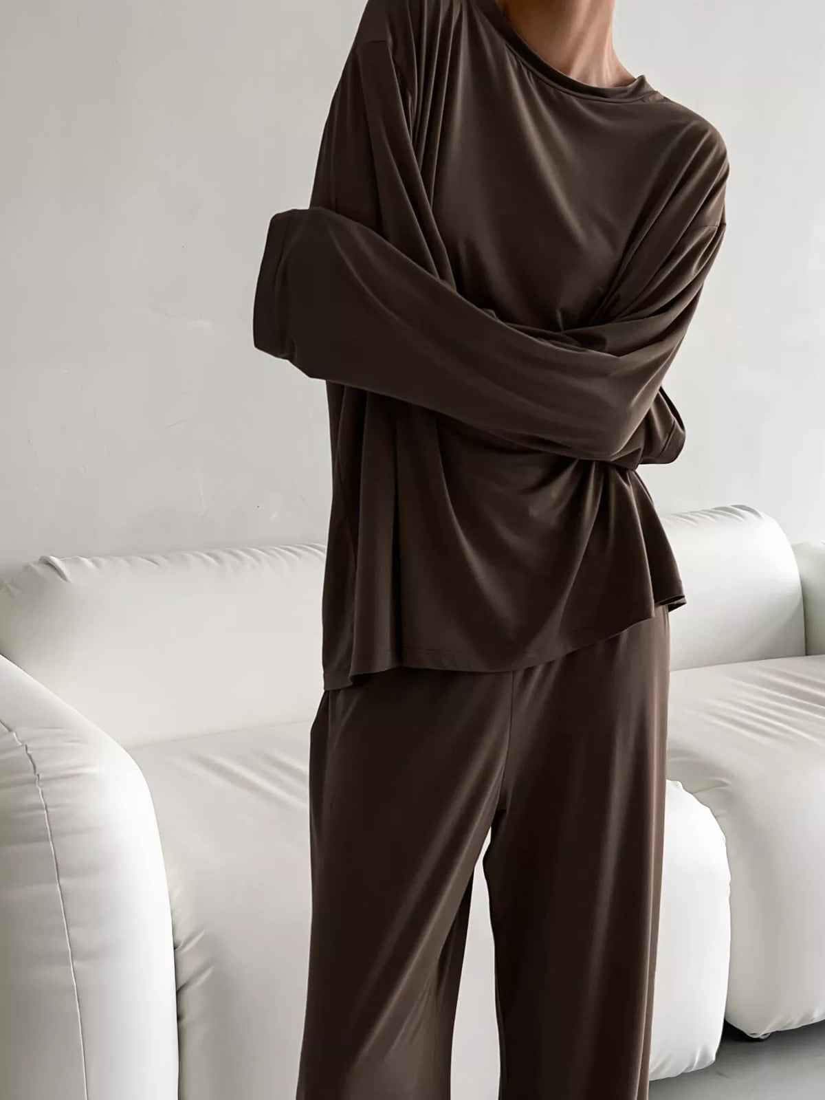 Solid Color Long Sleeve Top and Pants Set