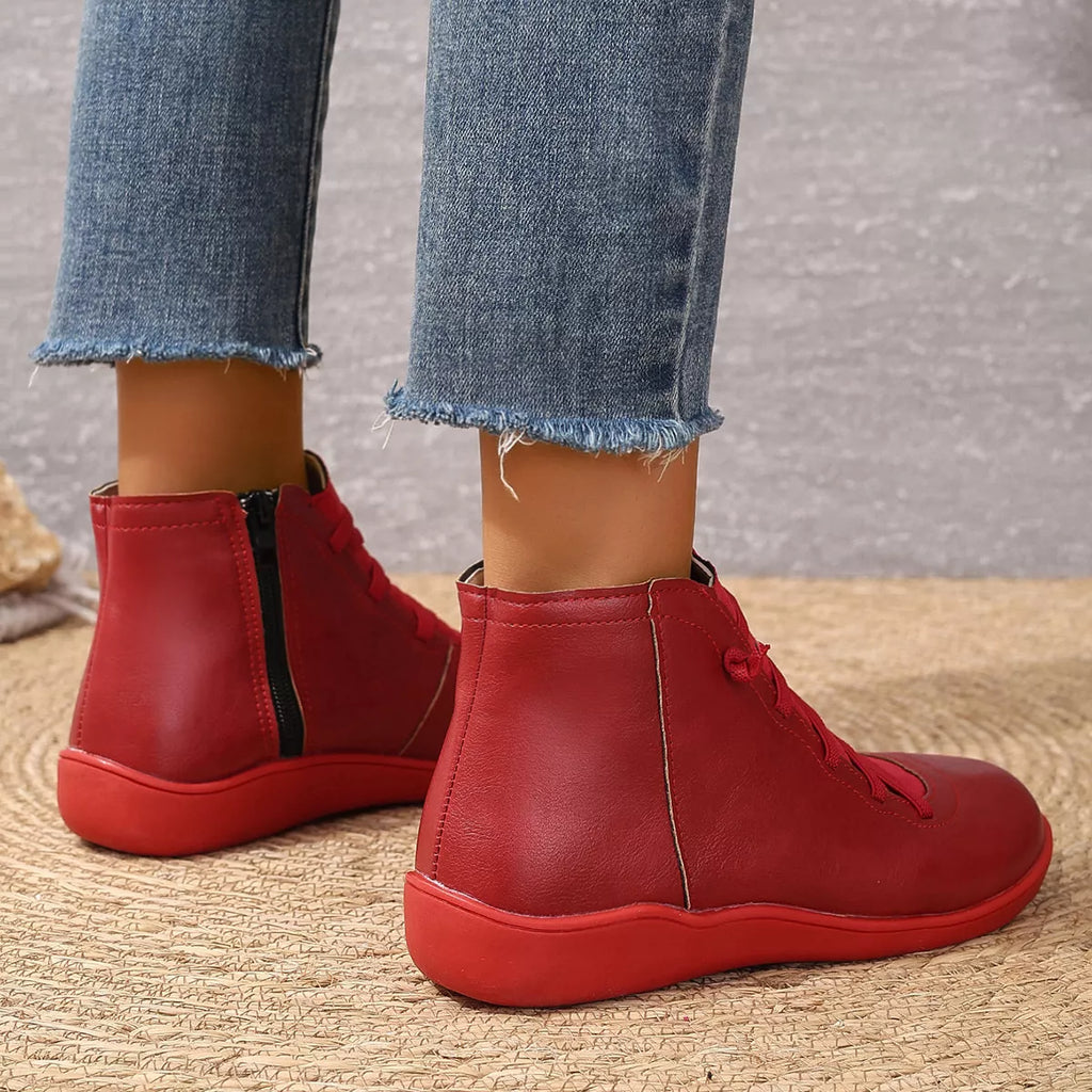 Lace-Up Faux Leather Ankle Boots