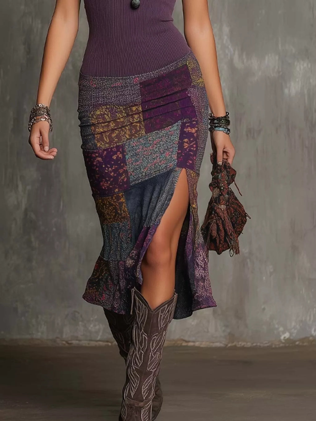 Slit Printed Sleeveless Midi Dress